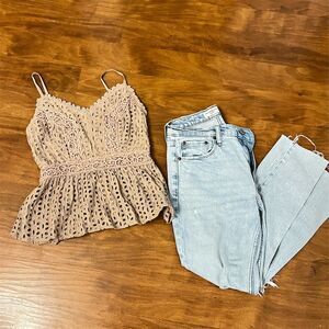 Japna Women's Pink Lace Peplum Camisole Top Size S Sleeveless